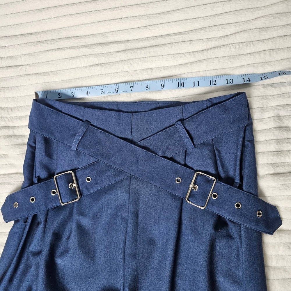 Cider Navy High Waist Wide Leg Belted Pants Criss Cross Buckle Dark Academia M - Picture 2 of 9